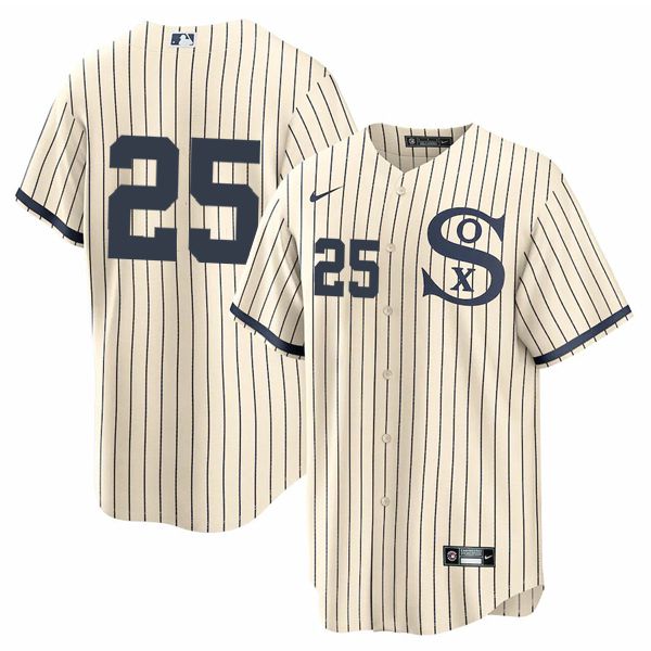 Men Chicago White Sox #25 No Name Cream stripe Dream version Game Nike 2021 MLB Jerseys